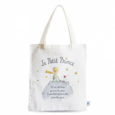 SAC COTON LE PETIT PRINCE SUR TERRE AVEC ROSE 44X38 CM