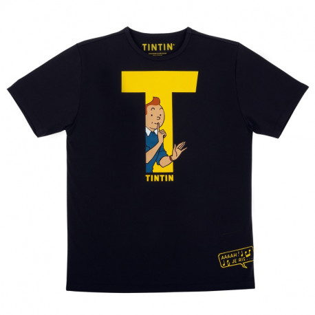 T SHIRT TINTIN NOIR T JAUNE ENFANT TAILLE 08 ANS