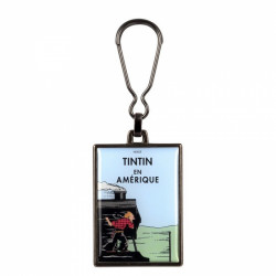 COUVERTURE ALBUM TINTIN EN AMERIQUE LOCOMOTIVE PORTE CLES METAL 6CM