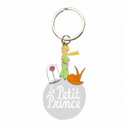 LE PETIT PRINCE SUR TERRE AVEC ROSE ET RENARD PORTE CLES METAL 6CM