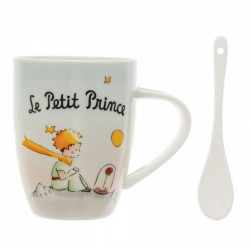 LE PETIT PRINCE SUR SA PLANETE AVEC SA ROSE MUG AVEC CUILLIERE 13 CM