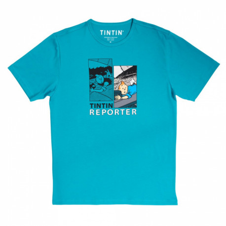 TINTIN REPORTER ET MILOU SUR LE TRAIN T SHIRT TURQUOISE S