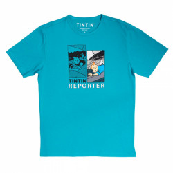 TINTIN REPORTER ET MILOU SUR LE TRAIN T SHIRT TURQUOISE M